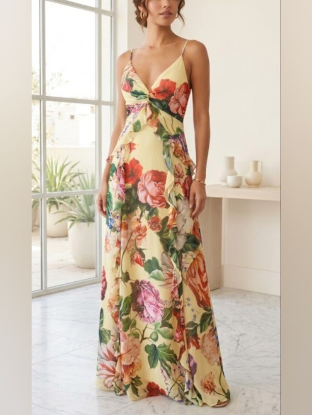 Dress the Population Jayden Floral Ruffle Maxi Gown - Size S